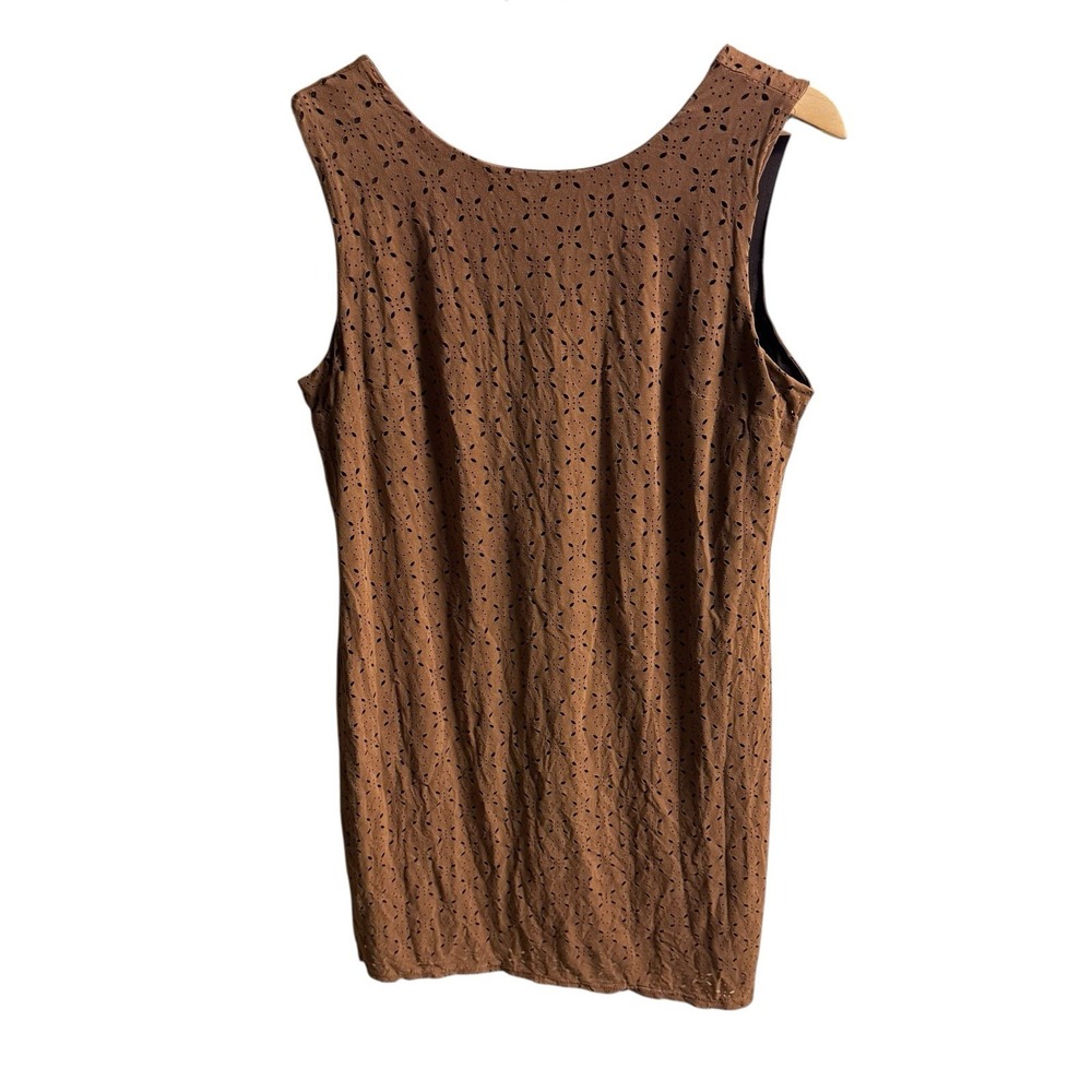 Maurices Womens Dress Suede Eyelet Small Brown Tan Sleeveless Lined Keyhole‎